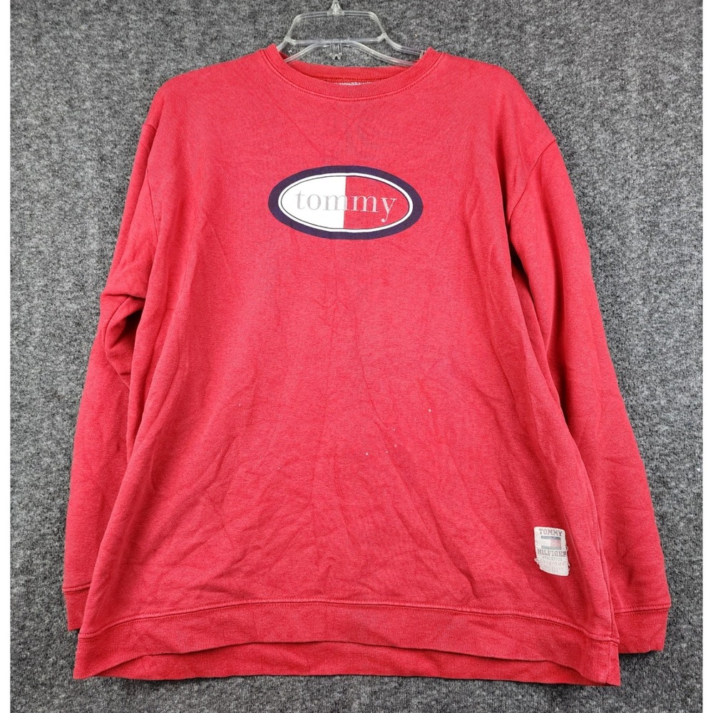 Tommy Hilfiger Sweatshirt Mens L Red Vintage Athletics Oval Logo Crewneck